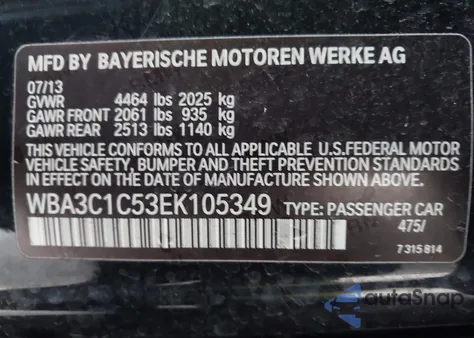 2014 BMW 328I from USA, damaged, VIN WBA3C1C53EK105349